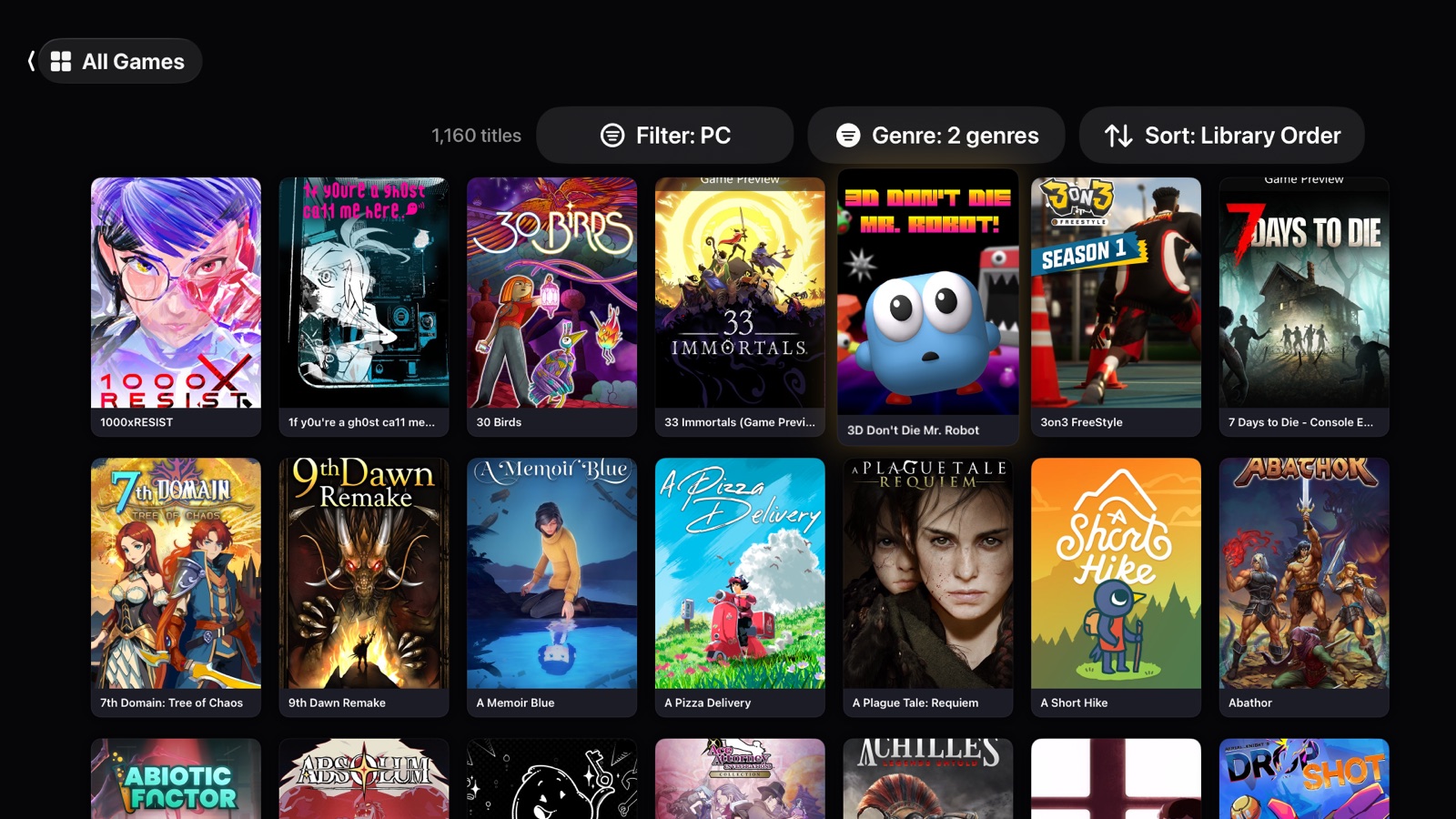 CouchLink Catalog tab on tvOS