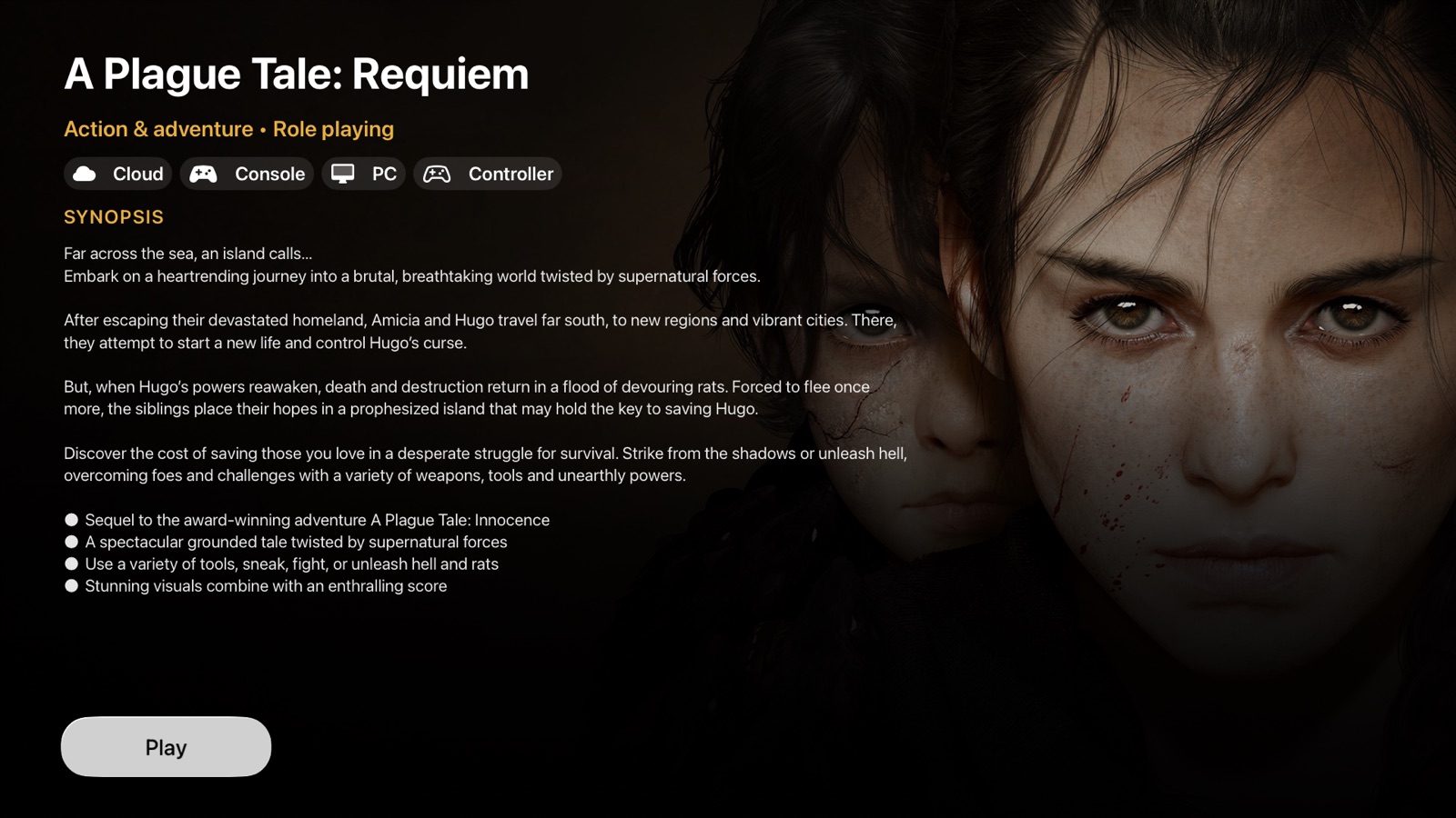 CouchLink game detail screen on tvOS